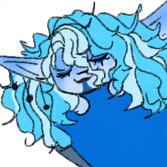 illustrated portrait of tuna with blue curly hair